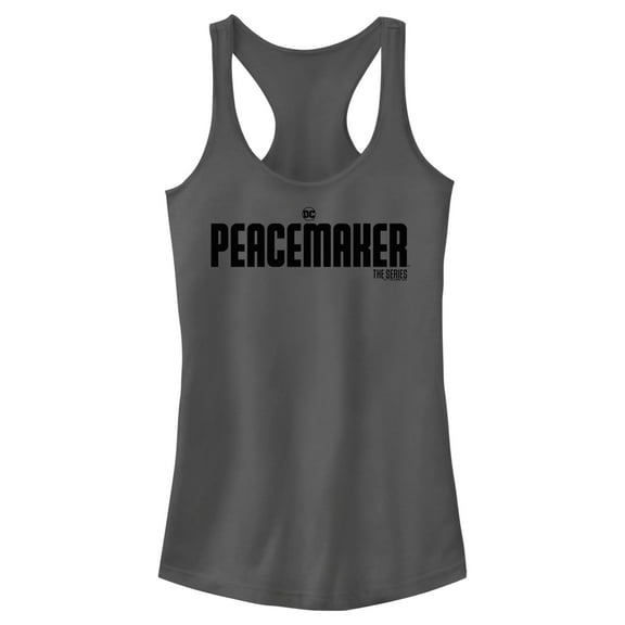 Junior's Peacemaker Black Classic Logo Racerback Tank Top Charcoal Small