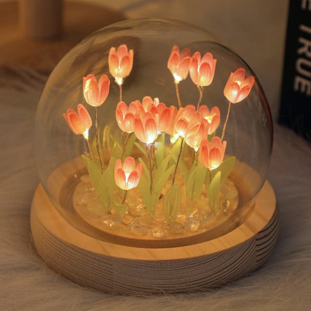 AMERTEER LED Simulation Tulip Night Light Table Lamp Ornaments for Home Living Room Desktop Decor