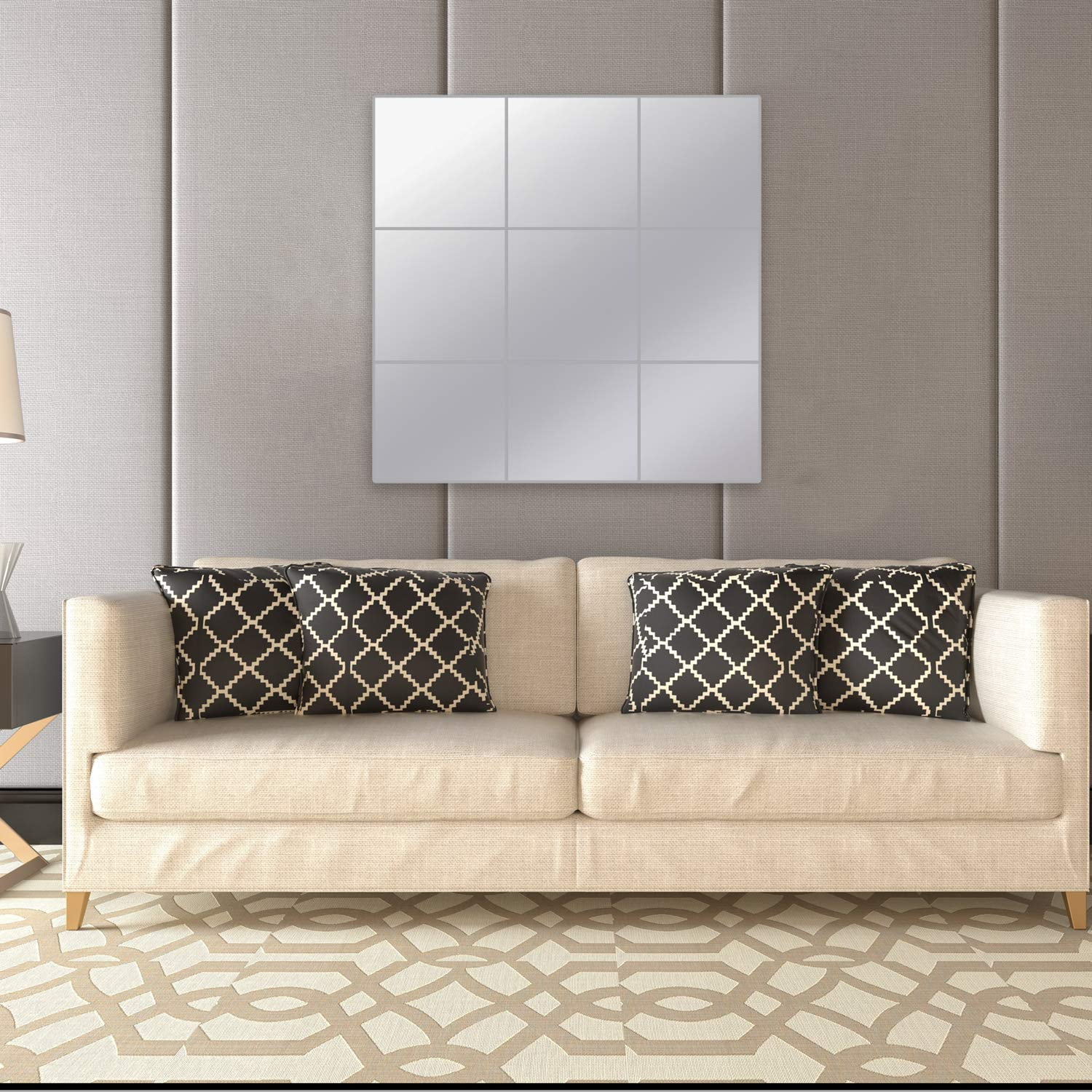 9Pcs Big Squre Mirror Tile Wall Stickers Mosaic Room Makeup Decor 3d Adhesive Bu