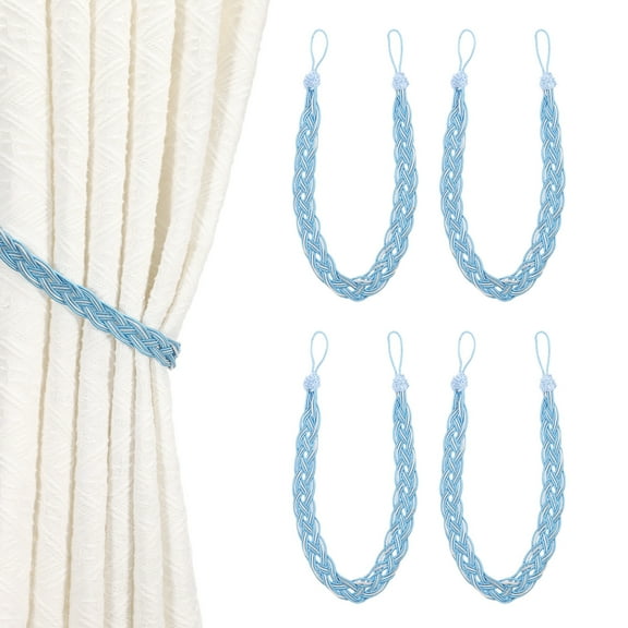 Uxcell 4 Pcs Curtain Tiebacks, 58cm/23 Braided Drapery Holdback Holder Curtain Ties Holdbacks Elegant Window Rope Tie Back, Blue