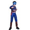 thumbnail image 4 of Disfraz de Capitán América con músculos, superhéroe, Capitán América, disfraz de Cosplay con músculos, escudo, disfraz de fiesta de carnaval de Halloween para niño, 4 of 5