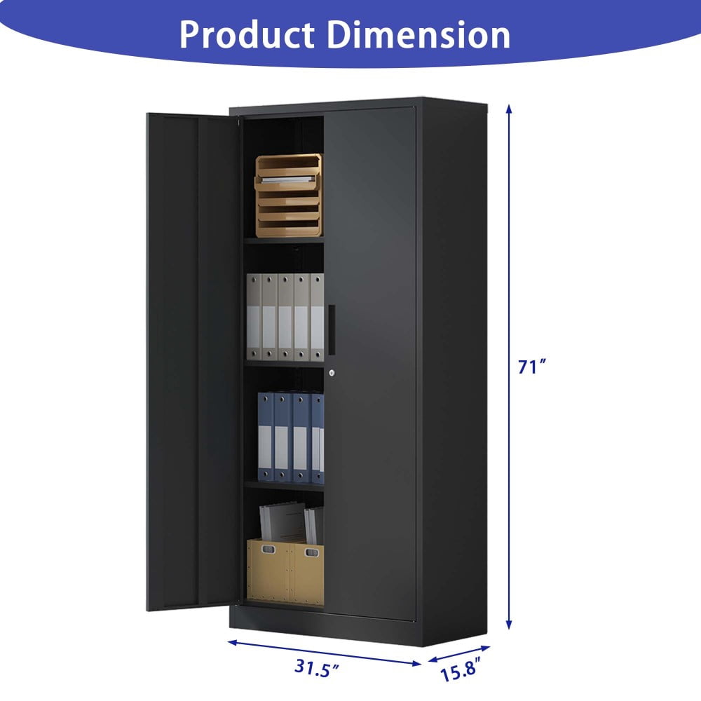 71"H Metal Garage Storage Cabinet, Tool Steel Locking Cabinet with Doors and 3 Adjustable Shelves,for Home Office,Classroom,Pantry,Black