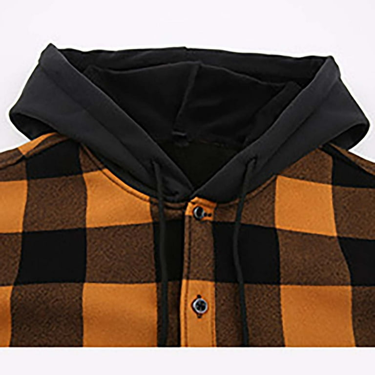 LLIMED Plaid Hoodie Jacket Men Sherpa Lined Button Down