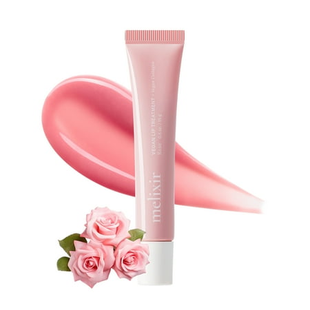 Melixir Vegan Lip Treatment (2 Rose), Sheer Tinted Lip Balm for Instant Hydration & Shine, Moisturizing Lip Gloss, Infused with Vegan Collagen & Jojoba Oil, Cruelty-Free, Korean Skincare (0.5oz)