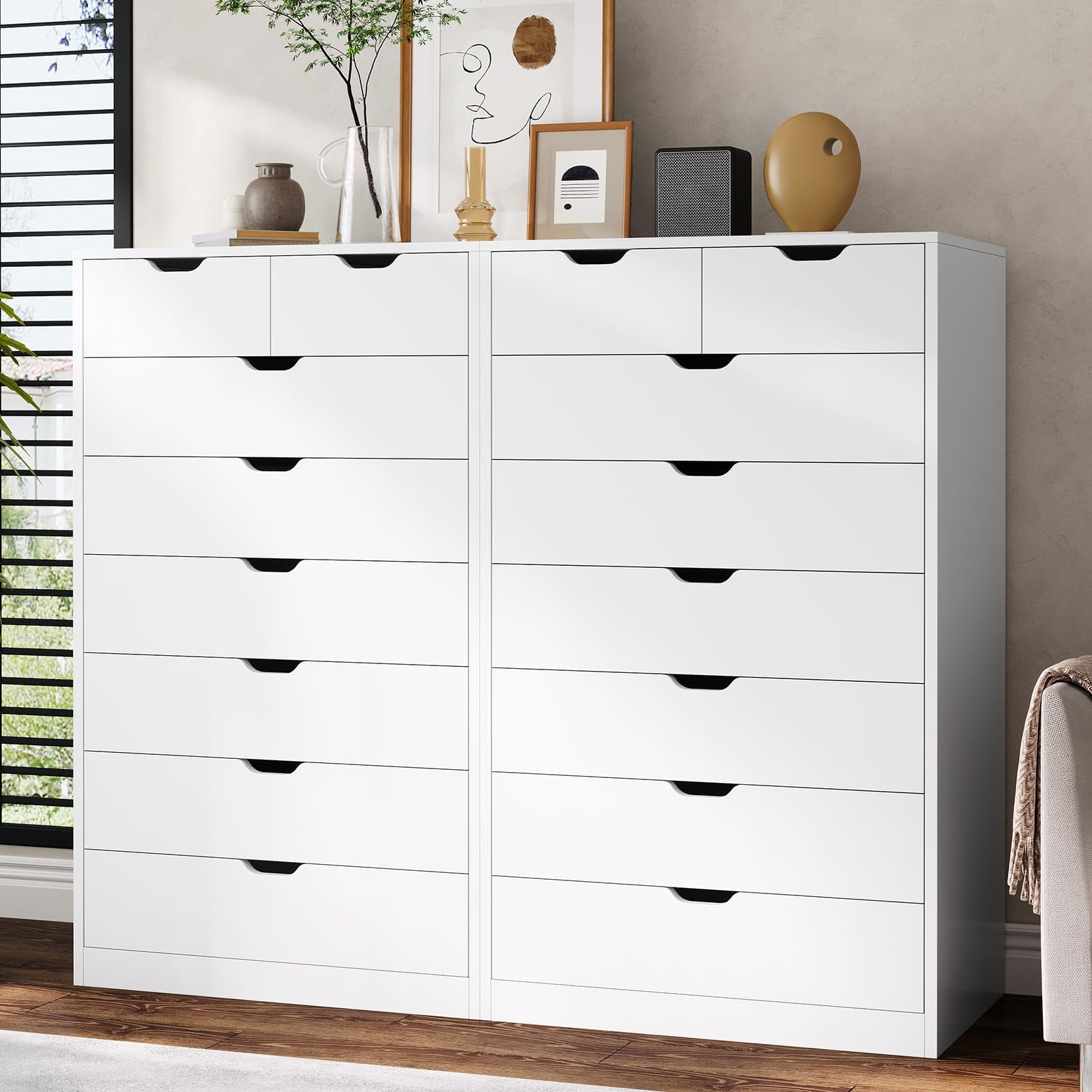 Afuhokles White Tall Dresser Wood 8 Drawer Dressers for Bedroom, Wood Chest of Drawers Storage Cabinet.