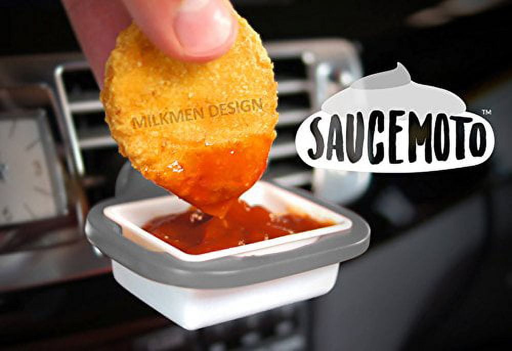 Saucemoto Dip Clip  An in-car sauce holder for ketchup and