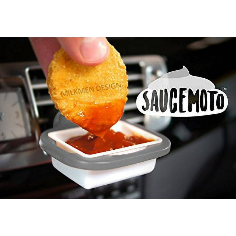 Saucemoto Dip Clip  An in-car sauce holder for ketchup and dipping sauces.  As seen on Shark Tank (2 Pack, Gray) 
