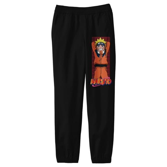Naruto Character Pose and Title Logo Youth Black Graphic Sweats-Medium