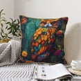 thumbnail image 6 of Xecao Colorful Owl Forest Print Soft Velvet Decorative Throw Pillow Covers, Square Cushion Cases for Bed, Sofa, Living Room, Car, and Indoor Outdoor Use-18"x18", 6 of 8