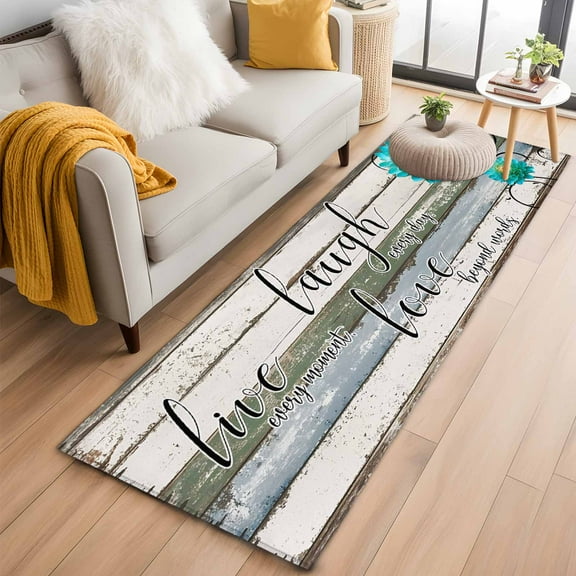 Teal Floral Kitchen Runner Rug 2x6 Washable Runners for Hallway Non Slip Farmhouse Green White Blue Wooden Large Area Rug Indoor Floor Carpet for Bathroom Laundry Entryway Bedroom Living Room