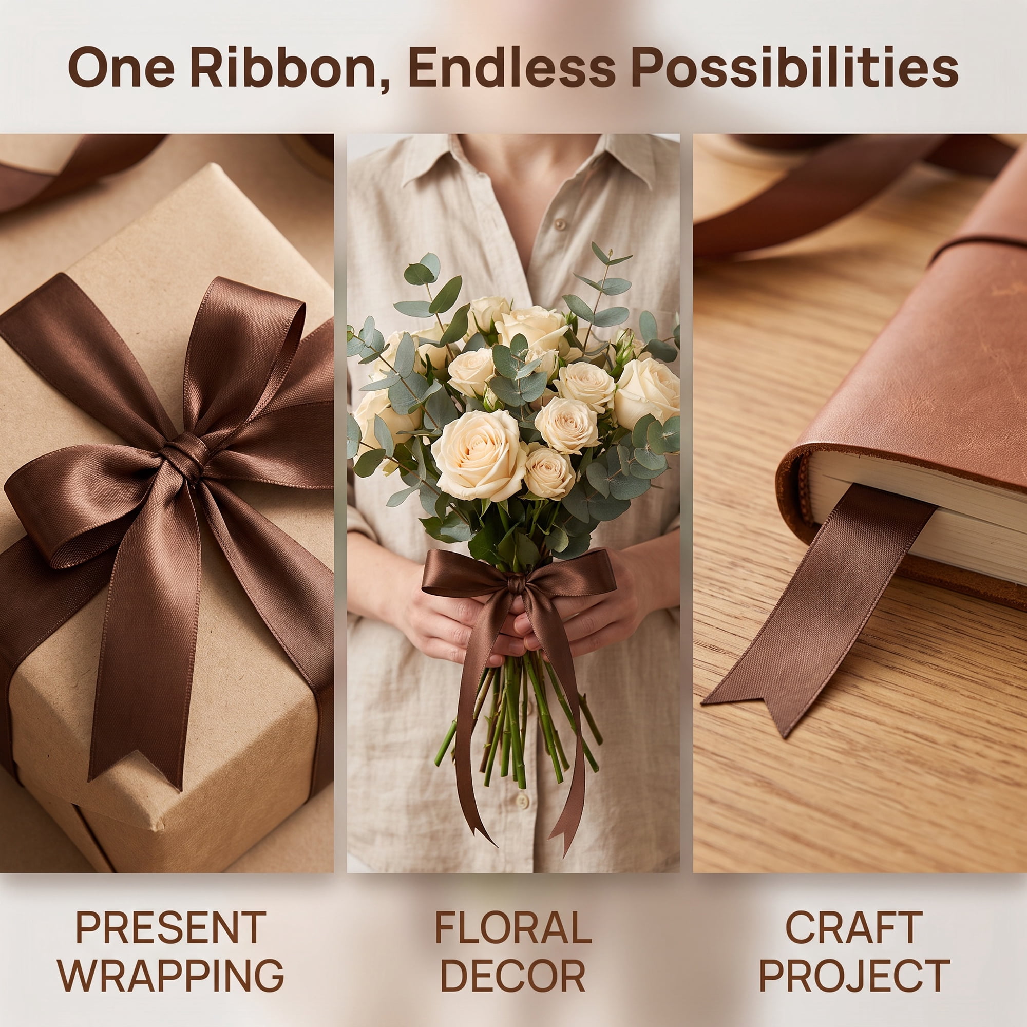 Unique Bargains Elegant Satin Ribbon for Gift Wrapping and Decoration Purposes Coffee