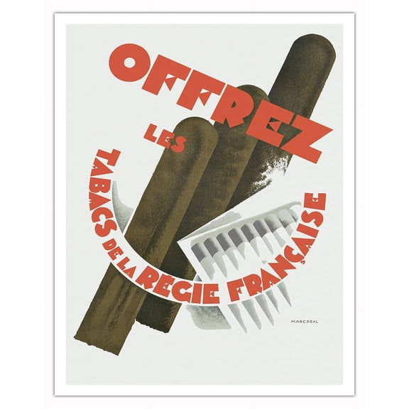 French-Made Smokes (Offrez Les Tabacs De La Régie Française) by Marc Real c.1930 - Fine Art Matte Paper Print (Unframed) 11x14in