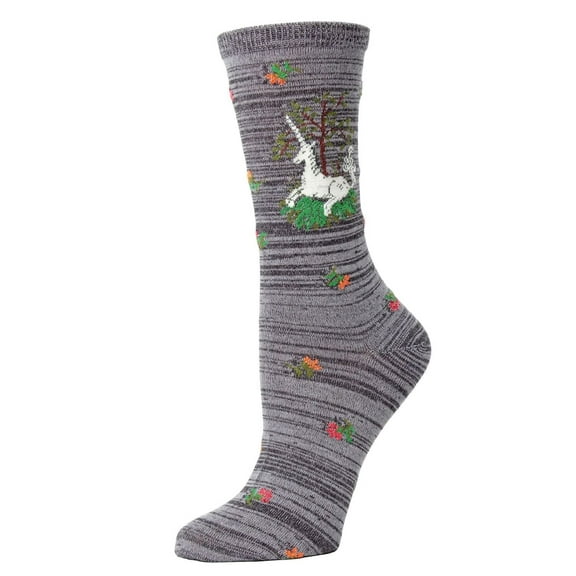 MeMoi Unicorn Bamboo Blend Crew Socks - Womens - Female, 9-11, Medium Gray Heather