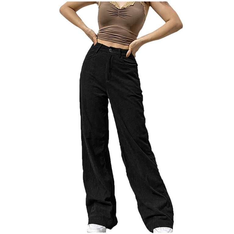 Women's Vintage Corduroy Wide Leg Pants High Waisted Loose Fit Baggy Pants  Casual Fashion Pants Trouser with Pocket