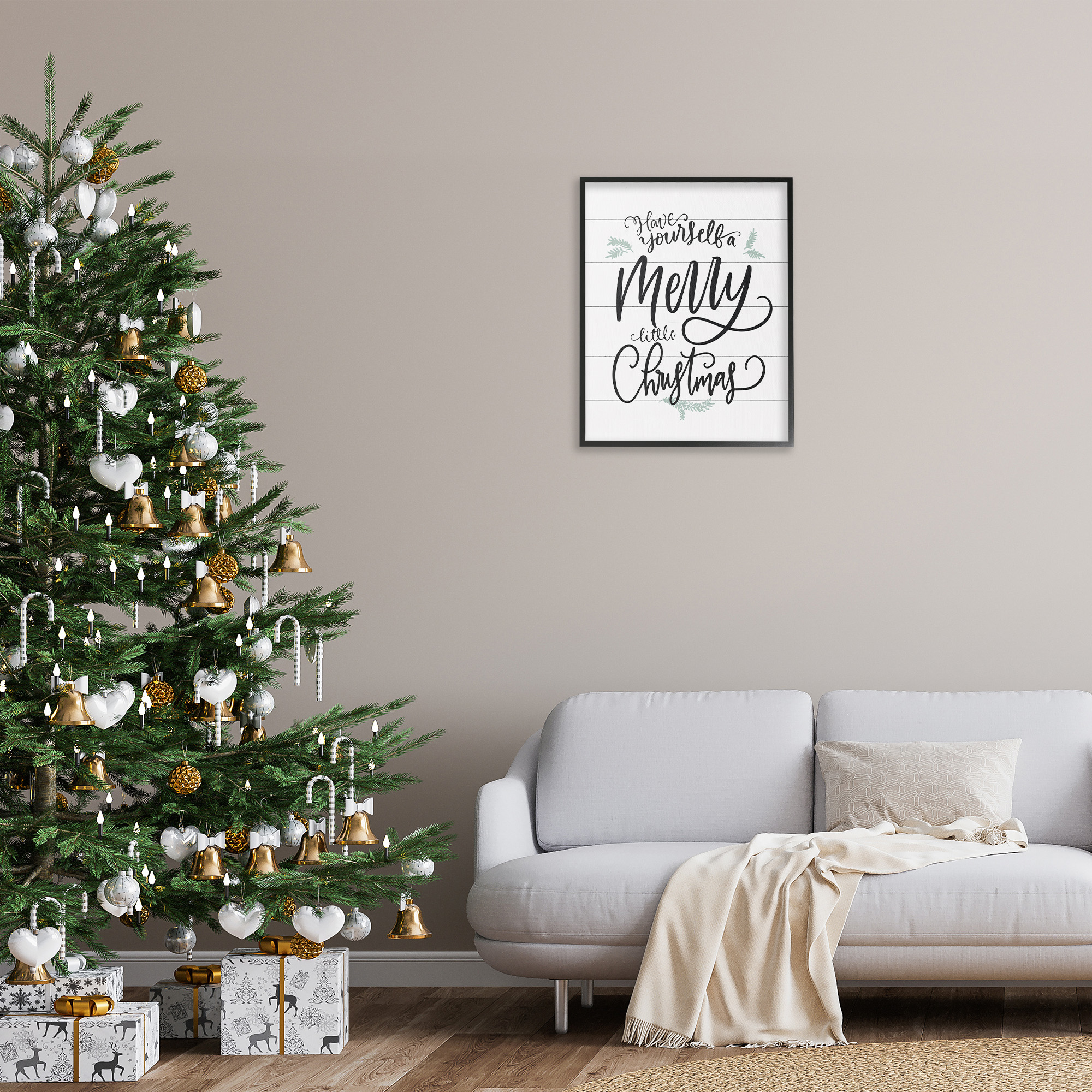 Stupell Industries Merry Little Christmas Planked Phrase Holiday Painting Black Framed Art Print Wall Art, 24 x 30