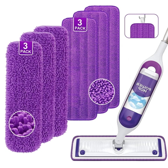 6-Pack Reusable Microfiber Mop Pads for PowerMop – Machine Washable Wet Mop Refills for Hardwood Floors – Fits 13”–15” Spray Mops