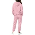 thumbnail image 7 of Hzzrkos Women Casual Loose Solid Color Hooded Long Sleeve Drawstring Kangaroo Pocket Sweatshirt Jogger Pants Tracksuit Lounge Set Two Piece Outfit Pink, 7 of 7