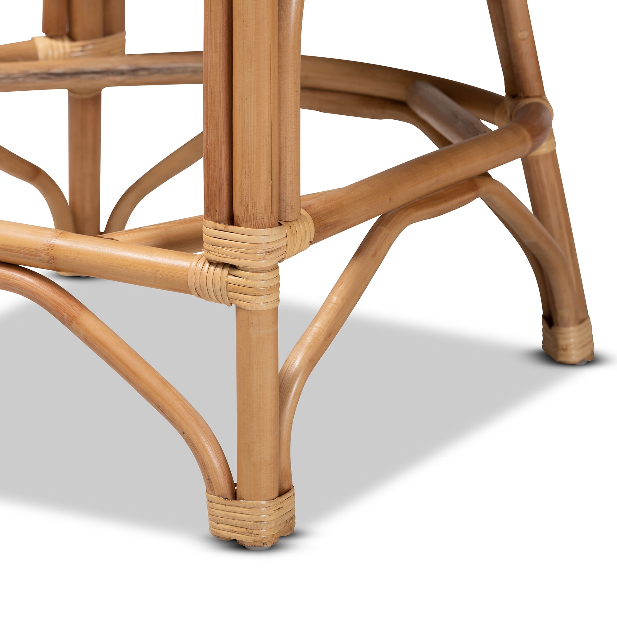 bali & pari Maverick Modern Boho White Fabric Upholstered and Brown Rattan Counter Stool