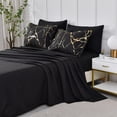 thumbnail image 4 of Gold Metallic Marble Comforter Set Queen Size,7 Piece Bed in a Bag,Foil Print Glitter Black Comforter and Sheet Set,All Season Soft Microfiber Complete Bedding Sets(Black,Queen), 4 of 12