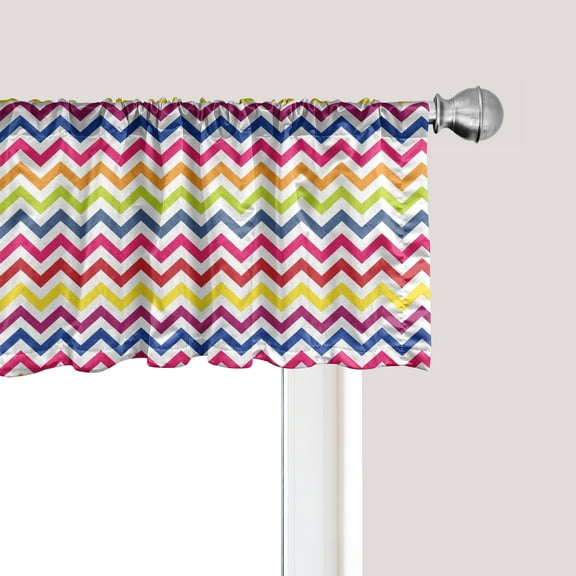 Ambesonne Colorful Window Valance, Rainbow Chevron Fun, 54" X 12", Multicolor