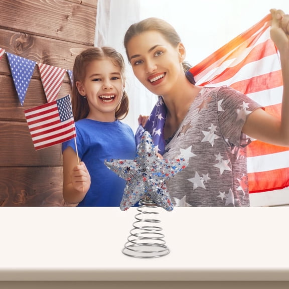 Colorful Star Tree Topper for Independence Day Decor - Glittering 5-Pointed Patriotic Star, Lightweight & Easy to Use for Indoor/Outdoor Holiday Celebrations