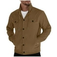 thumbnail image 2 of Yusimy Men's Corduroy Jacket Solid Color Relaxed Fit Button-Front Pockets Adjustable Drawstring Long Sleeve Stand Collar Casual Vintage Coat, 2 of 6