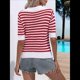 thumbnail image 4 of Suéter Corto A Rayas para Mujer, Top de Verano de Corta con Cuello en V, Camisa Holgada y para Salir Rojo L, 4 of 10