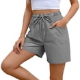 thumbnail image 2 of VBVC Women's Drawstring Striped Cotton-Linen Shorts,Elastic Waist Pleated Casual Shorts For Women,Ladies Lightweight Summer Beach Bottoms with Pockets,Black,S-2XL, 2 of 8