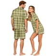 thumbnail image 4 of Dwelliawo Plaid Pajama Sets for Men with Pockets Lightweight 2 Piece Pajamas Mens Casual Short Sleeve Button-Down Shirts and Shorts Loungewear Outfits Green M, 4 of 5