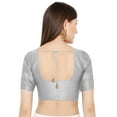 thumbnail image 3 of eloria Women's Art Silk Top Short Sleeve Blouse Deep Neck Top Sari Accessories Color: Silver | Size: 32, 3 of 5