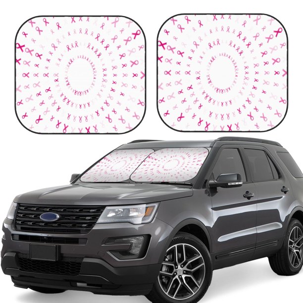 Fotbe Breast Cancer Awareness (4) Juego de 2 Piezas de Parasoles para Parabrisas | Bloqueador Solar para Auto | Accesorios Plegables para Protección Solar Interior-Medium