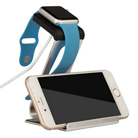 Mosiso Apple Watch Stand and  Aluminum Dual Stand Charge Station for Apple Watch and Smartphone iPhone/Android, fit for all Apple Watch Models - 38 mm and 42 mm -