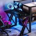 thumbnail image 5 of Leumius Twin XL Size Loft Bed with Gaming Desk,Metal Loft Bed Frame with Full Length Guardrail,LED Lights and USB Ports,Space-Saving,Black, 5 of 12