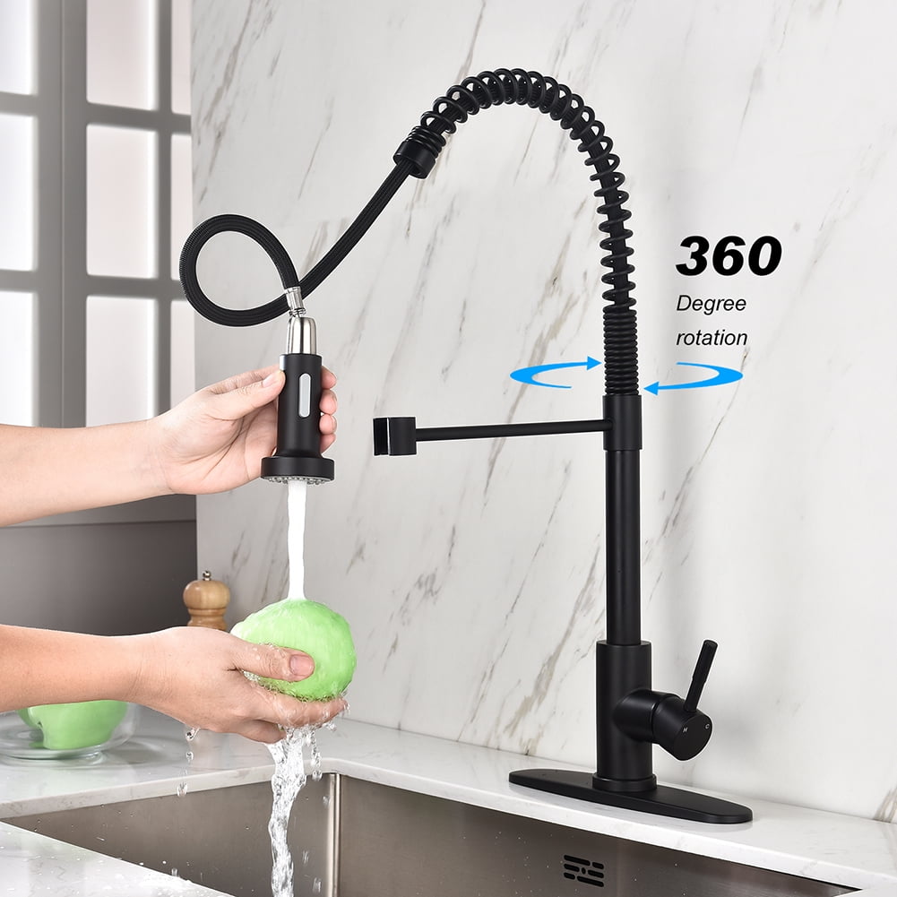 Kepooman Pull Down Kitchen Faucet with Sprayer, Commercial Single Handle Kitchen Sink Faucet, Matte Black Kepooman Pull Down Kitchen Faucet with Sprayer, Commercial Single Handle Kitchen Sink Faucet, Matte Black