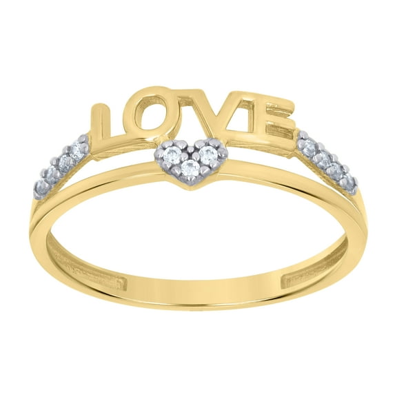 10kt Real Two-Tone Gold Womens Cubic-Zirconia Love Heart Love Ring