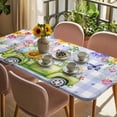 thumbnail image 3 of Easter Table Cloths for 3 Foot Rectangle Tables, Green Truck Eggs Flowers Butterflies Purple Plaid Patio Waterproof Elastic Fitted Tablecloths, Washable Rectangular Table Cover for Camping, 3 of 8
