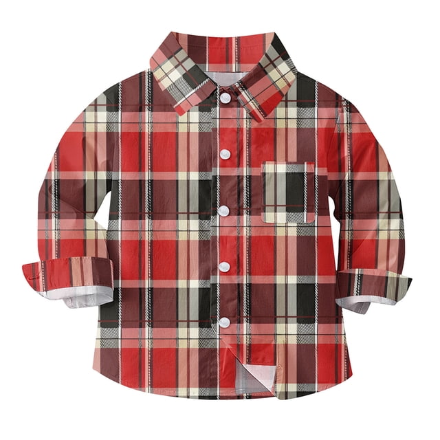 Penkiiy Kid Button Flannel Thick Shirt Fall Winter Coat Pocketed Shirts Coats Warm Shacket Cardigan Tops Fall/Winter Clothes 12 Months Red