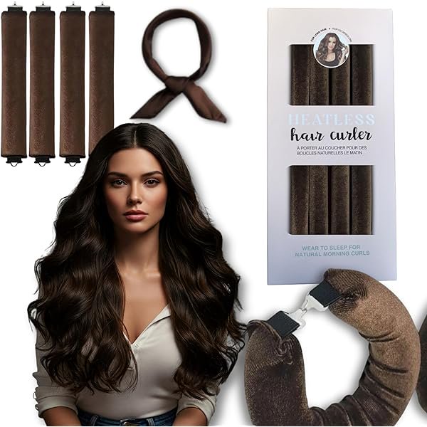 wonima02 Heatless Curlers Overnight – No Heat Hair Rollers for Sleeping. 4pcs - Extra Large Soft Foam Curling Rods for Long & Short Hair, Heatless Waves Styling Set with Satin Hair Wrap.