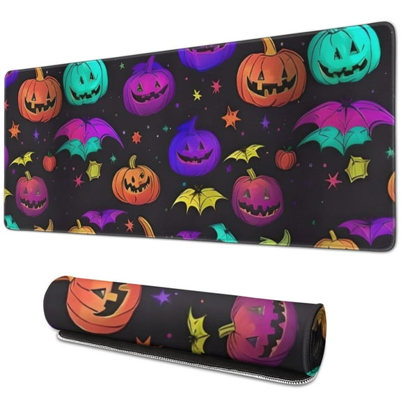 Long Mouse Pads for Desk,Rainbow Halloween Pumpkins Pattern Desk Mats on Top Of Desks, Desk Mouse Pad Extra Large with 3mm Non-Slip Base and Stitched Edge for Gaming,Office,Work,Home 31.5x11.8in