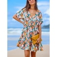 CUPSHE Women's Modest Soft Tropics V-Neckline Short Sleeve Mini Summer ...