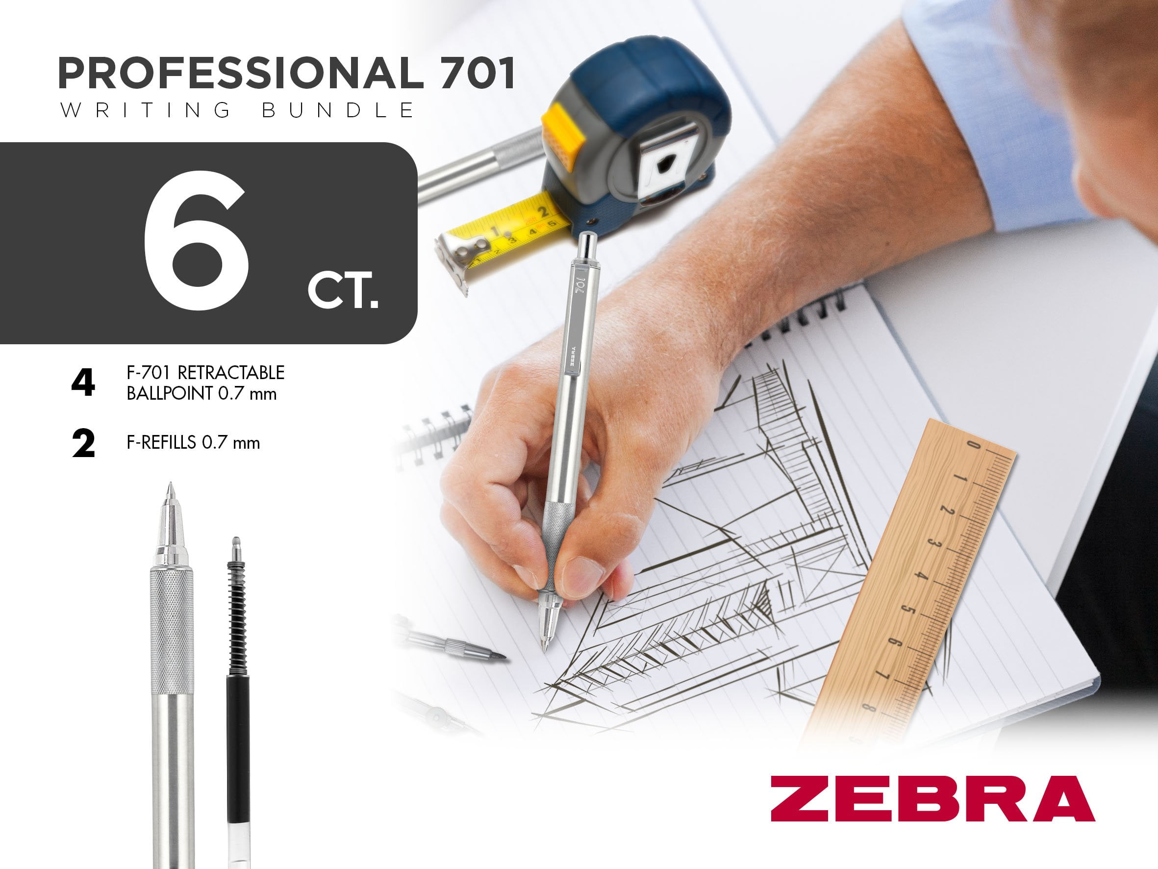 50113 Zebra Professional 701 Writing Bundle F-701 Ballpoint Pen and Refills