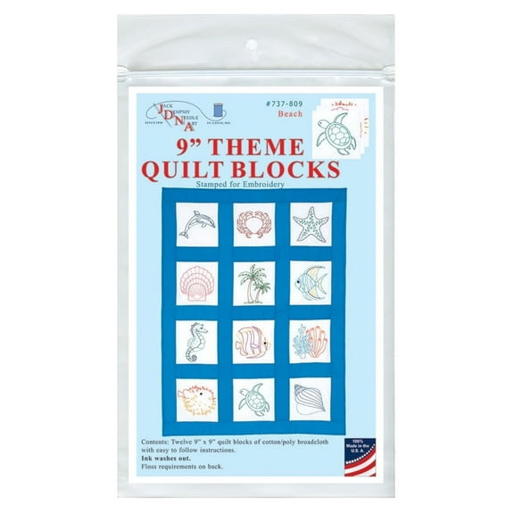 Jack Dempsey Stamped White Quilt Blocks 9"X9" 12/Pkg-Beach