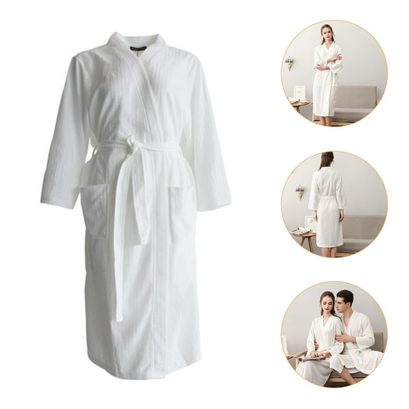 PENIKOKO 1Pc Breathable White Polyester Home Bathrobe Multipurpose Comfortable Sleepwear