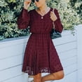 thumbnail image 1 of Vestido De Manga Larga Con Cuello En V, Vestido De Manga Larga Con Estampado De Lunares De Tul Y Puños Elásticos Con Volantes Elegante Para Citas Para Vacaciones ANGGREK  No, 1 of 6