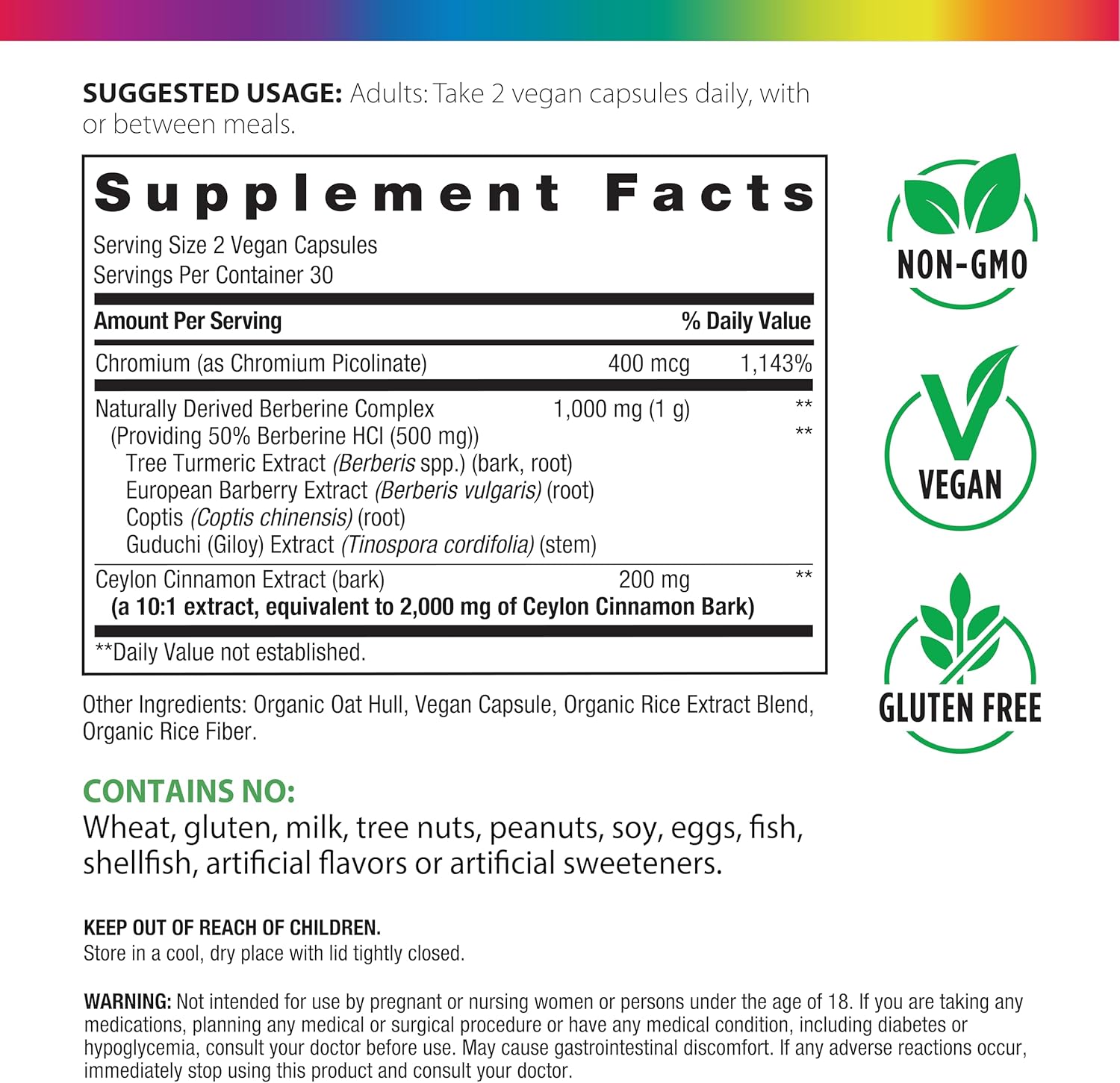 Berberine Supplement | 1,000 mg | 60 Vegan Capsules | by Rainbow Light