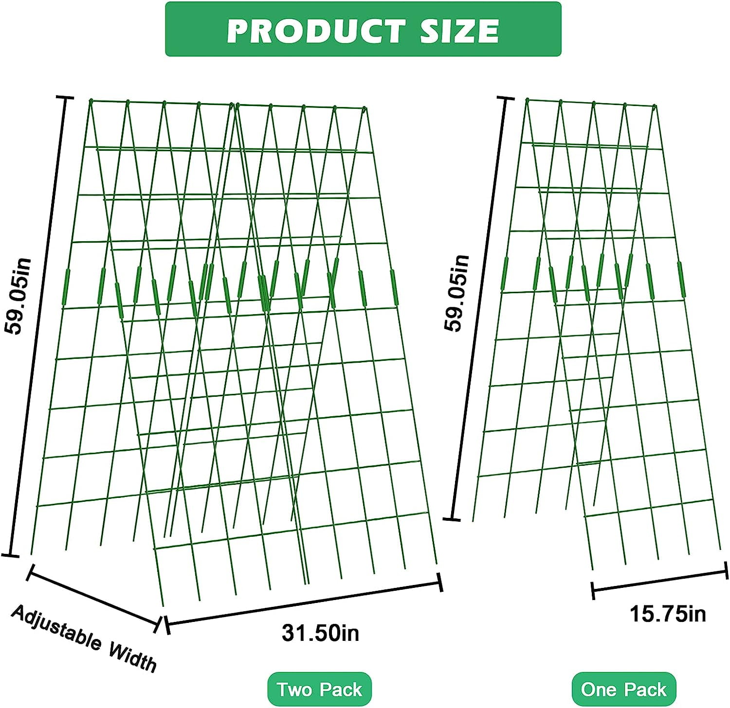 Cucumber Trellis, 59" High 2 Pack Foldable A Frame Trellis for Raised Bed Climbing Plants, Vegetables, Includes Plant Support Clips, Twist Ties, Plastic Ties- Made from PVC-Coated Steel