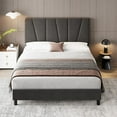 thumbnail image 3 of Bed Frame with Headboard Adjustable, Modern Linen Upholstered Twin Platform Bed Frame with Wooden Slat Support, No Box Spring Needed, 3 of 9