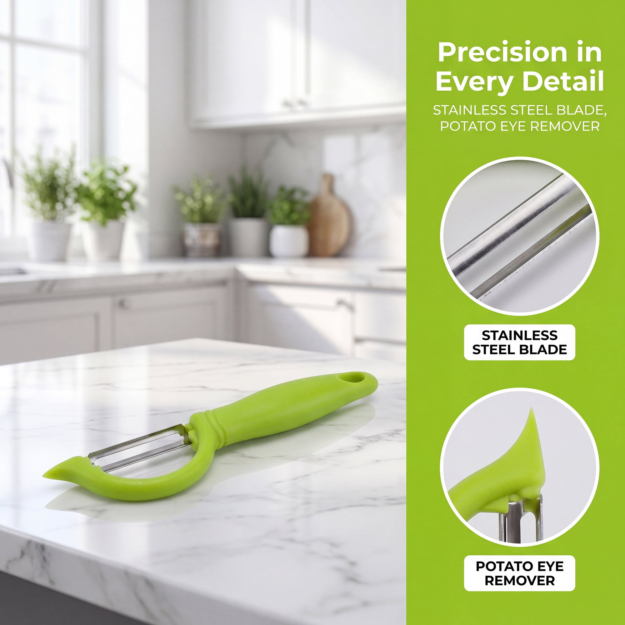 Unique Bargains Plastic Durable Potato Peeler with Ergonomic Handle Green 7.1x1.3 inch