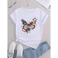thumbnail image 4 of American Flag Butterfly Floral Pattern Women's Fashion Casual Round Neck Short Sleeve T-Shirt, Medium Stretch Knit Fabric, Comfortable Summer Top for All Seasons, 4 of 8