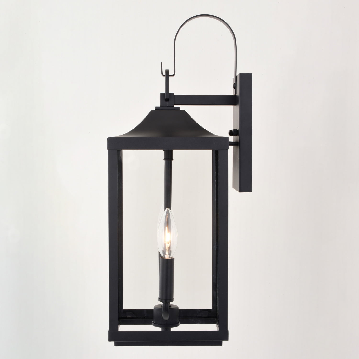 Old Town 2 Light Textured Black Transitional Outdoor Wall Lantern Clear Glass